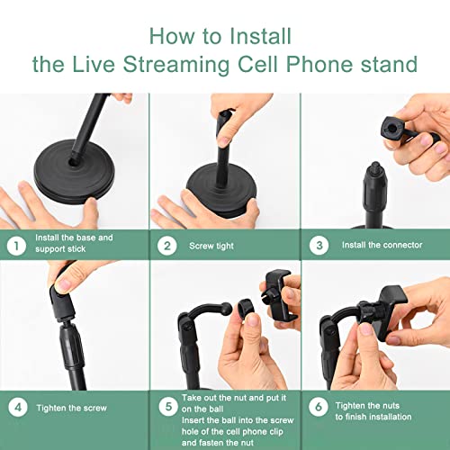 Multi-Function 360° Rotation Desk Cell Phone Holder for Live Streaming Watching Movie(Classic Black with Round Base 7″-11.8″ Height) - color: Black