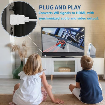 5ft WII to HDMI Converter Cable Adapter,for use with Full HD 1080P Devices with an HDMI Port,Compatible with WII,U,HDTV, Monitor (White) - color: White