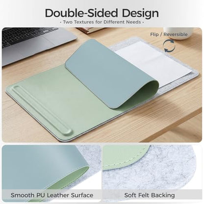 Premium Double-Sided Faux Leather Desk Pad – Non-Slip, Waterproof, with Magnetic Cable Organizer & File Storage – Designed for Offices & Creative Spaces – Durable & Easy to Clean（Green） - color: Green