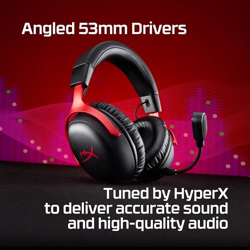 HyperX Cloud III S – Wireless Gaming Headset, 2.4GHz, Bluetooth, Battery Life up to 120 Hours 2.4GHz / 200 Hours Bluetooth, 53mm Angled Drivers, 10mm Detachable Mic, Customizable – Black/Red | Up to 120h and 200h, 53mm Angled Drivers, Detachable 10mm Boom