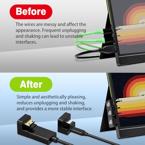 AGVEE 180 Degree Angled USB-C to USB-C Adapter and Short Side Inward U-Shaped Mini HDMI to HDMI Converter, HDMI 2.0 4k@60HZ, Coupler Extender Extension for Portable Display Monitor, Black - size: 1 Pack Short Side Inward