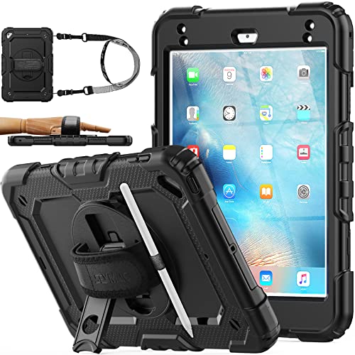 SEYMAC stock Case for iPad mini 5/4 with Screen Protector Pencil Holder [360 Rotating Hand Strap] & Stand, Drop-Proof Case for iPad mini 5th/4th Generation 7.9 inch (Black) - color: Black, size: Case for iPad Mini 5/4 Generation 7.9