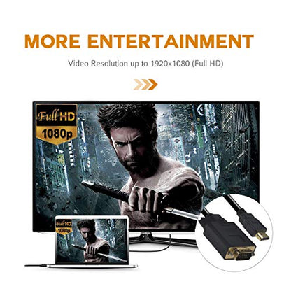 HDMI to VGA Cable, 1080P HDMI Male to VGA Male M/M Video Converter Cord VGA Adapter Compatible w/HDMI Desktop, Laptop, DVD to 15 Pin D-SUB VGA HDTV Monitor Projector - 6Feet