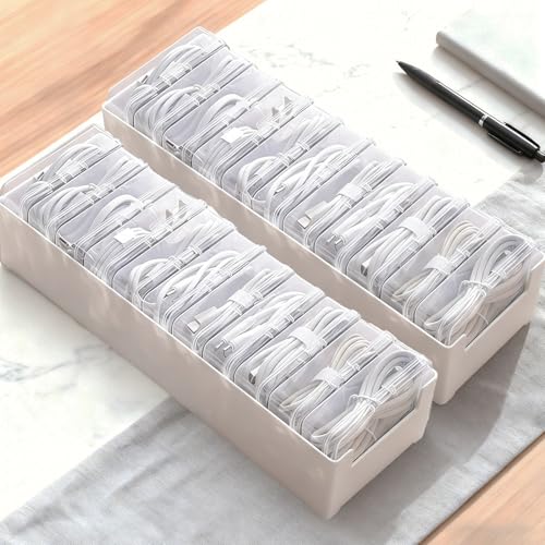 2 Pcs 11 Box Cable Organizer Storage Box, Desktop Cable Management with Switch, Power Cord Organizer for Office,Home,Desk Accessories Storage Stationery Supplies and Accessories（Clear）