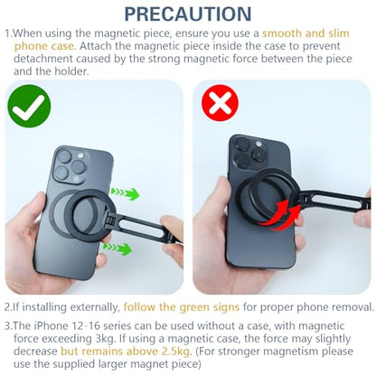 Beviliu Magnetic Neck Phone Holder for Recording, Hands Free POV/Vlog Neck Mount with Chest Strap, Video Filming for Cooking/Riding, Content Creator for iPhone 16 15 14 13 12 Android GoPro Insta360
