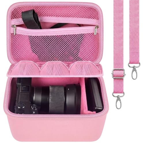 casmilee Camera Case for Sony Alpha ZV-E10 Alpha a6400/ a6700/ a6100/ a6000/ a6600/ a6500 Mirrorless Digital Camera, Hard Travel Bag with a Shoulder Strap for Lens & Accessories (Pink, Large) - color: Pink, size: Large