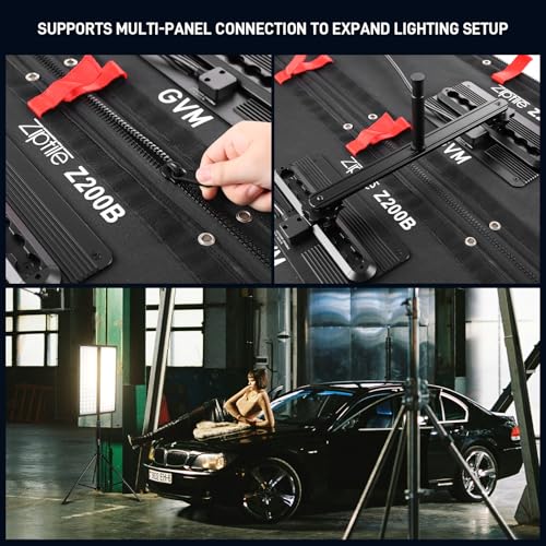 GVM 200W Bi-Color LED Light Panel, Z200B Ultra-Thin Expandable Soft Video Light 2700K–6800K CRI 97+, Modular Zipper Design, App & DMX Control Photography Light for Studio, Film & Live Streaming - size: Z200B