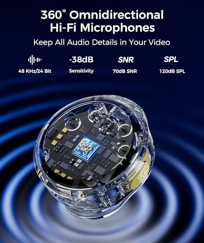 Wireless Lavalier Microphone for iPhone & Android Phones, Noise Reduction & Hi-Fi Audio & 24H Duration & 50M Range, Clips-on Magnetic Lapel Mic for Video Recording/Live Stream/Vlog/Podcast/Interview