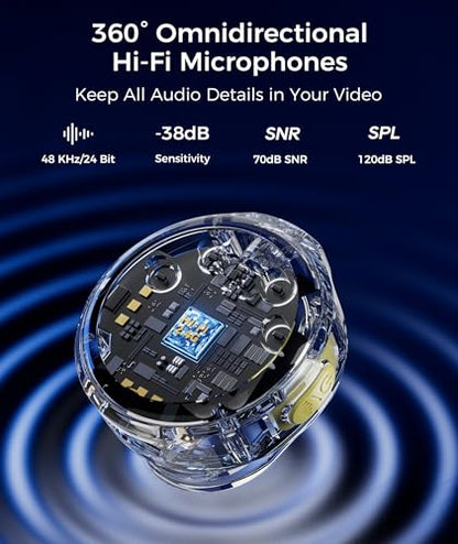 Wireless Lavalier Microphone for iPhone & Android Phones, Noise Reduction & Hi-Fi Audio & 24H Duration & 50M Range, Clips-on Magnetic Lapel Mic for Video Recording/Live Stream/Vlog/Podcast/Interview