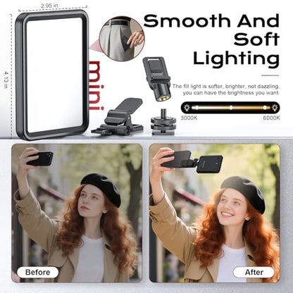 Rechargeable Soft Selfie Light for Phone, Camera, Laptop, 4-14H Battery Portable LED Light for Pictures, Phone Light Clip for Selfie, Vlog, TikTok, Makeup, Video Conference Black