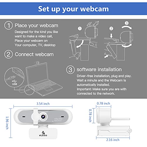 NexiGo N660P 1080P 60FPS Webcam with Software Control, Dual Microphone & Cover, Autofocus, HD USB Computer Web Camera, for OBS/Zoom/Skype/FaceTime/Teams/Twitch, White - style: 1080P 60FPS Webcam White