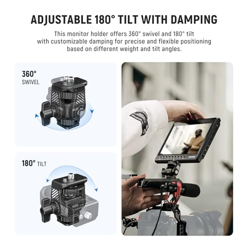 NEEWER Field Monitor Mount Holder with Cold Shoe 360° Swivel 180° Tilt Anti Twist Screw Compatible with Atomos Ninja 5" & 7" Camera Monitor, SmallRig Camera Cage, MA019 - style: MA019 w/Cold Shoe