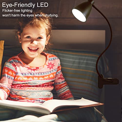 BOHON Desk Lamp 5 Color Modes 10 Brightness Dimmer Reading Light Black | 10W 38 LED Clamp Lamp with Auto Off Timer 360° Flexible Neck Clip on Light for Bed Bedside, AC Adapter Include - color: Black