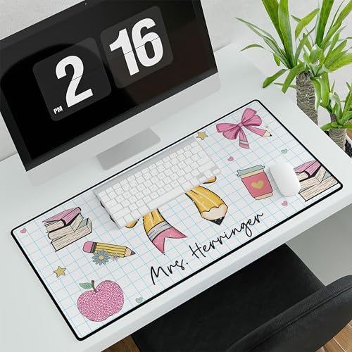 Customized Teacher Pencil Bow Deskmat, CustomTeacher Desk Mat with Apple, Gift for Teacher, Classroom Decor, Desk Accessories for Teacher Appreciation Mouse Pads, Back to School Gift - style: Style 2
