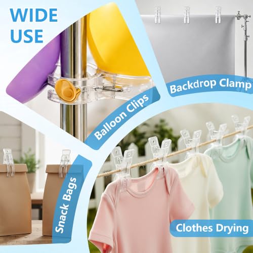 15 Pack Balloon Arch Clips, Transparent Plastic Spring Clamps for Backdrop, 3.5 Inch Clear Heavy Duty Clip for Balloon Arch Supplies Birthday Wedding Decoration Craft Photography Studio