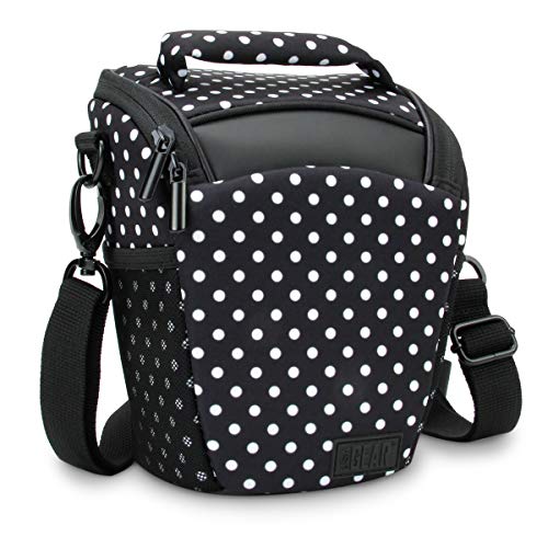 USA Gear DSLR Camera Case for Men and Women with Top Loading Accessibility, Adjustable Shoulder, Small Camera Sling Bag, Padded Handle - Camera Holster Bag for Nikon, Canon, Panasonic (Polka Dot) - color: Polka Dot