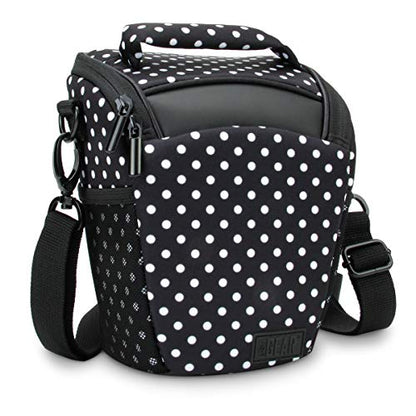 USA Gear DSLR Camera Case for Men and Women with Top Loading Accessibility, Adjustable Shoulder, Small Camera Sling Bag, Padded Handle - Camera Holster Bag for Nikon, Canon, Panasonic (Polka Dot) - color: Polka Dot