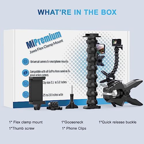 Gooseneck Phone Holder Clamp Clip Mount Cell Phone Stand for Desk Pole Table Compatible with iPhone 16 15 14 Pro Max Plus 13 12 11 SE XS XR X 8 7 6 Samsung GoPro Hero and Other 4-7'' Devices