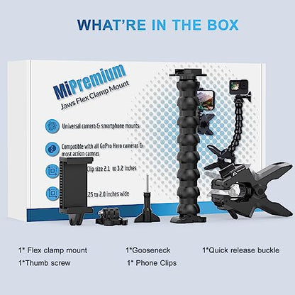 Gooseneck Phone Holder Clamp Clip Mount Cell Phone Stand for Desk Pole Table Compatible with iPhone 16 15 14 Pro Max Plus 13 12 11 SE XS XR X 8 7 6 Samsung GoPro Hero and Other 4-7'' Devices