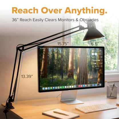 Bostitch Office VLF100 LED Swing Arm Desk Lamp with Clamp Mount, 36" Reach, Includes LED Bulb,Black - style: Clamp, Black