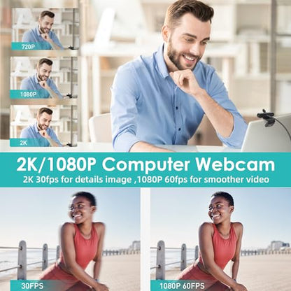saylas 2K Webcam with Microphone, 78°FOV FHD PC Camera with 2K/30fps, Privacy Cover, Plug & Play USB Web Cam, Autofocus, 1080P/60fps External Webcam for PC, Computer Web Camera for Laptop, Mac, Zoom - color: 2K/78° FOV