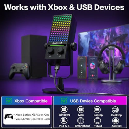 ZealSound USB Gaming Microphone for Xbox PC Mac iPhone & Android, Noise Reduction Mic with One-Tap Mute, Gain Control, Zero-Latency Monitoring & RGB Lighting, for YouTube TikTok Podcasting & Streaming - color: Black