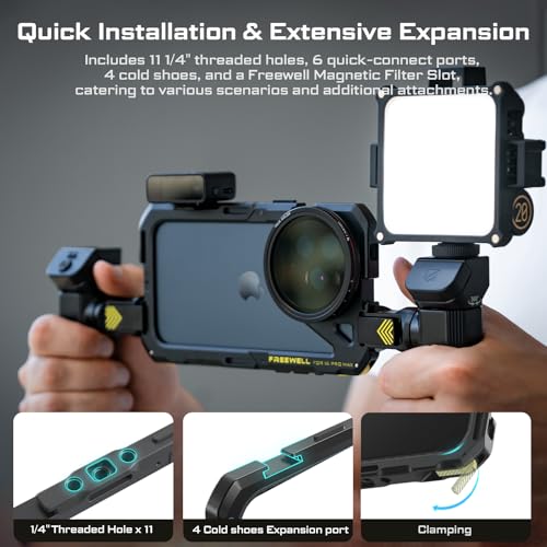 Freewell Genius Rig Cage for iPhone 16 Pro Max - Tool-Free Setup, Multifunctional Tripod and Monopod Handles, Bluetooth Remote - style: 16 Pro Max