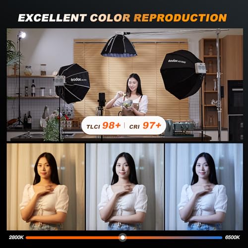Godox ML100Bi 120W LED Video Light with Battery Grip, 2800K-6500K Bi-Color Continuous Output LED Video Light for Filming, Live Streaming and Video and Studio Photography