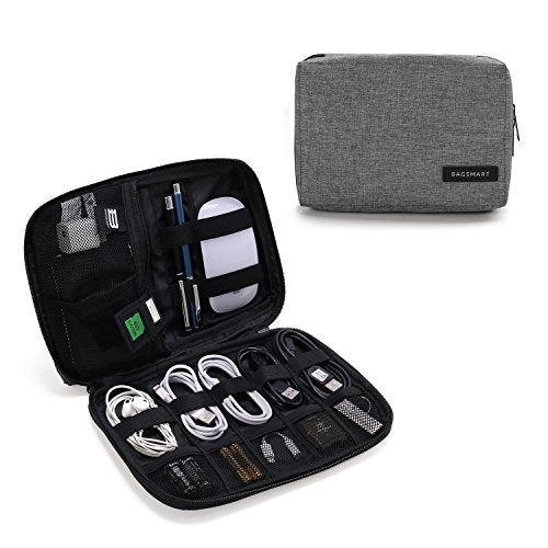 BAGSMART Electronics Organizer Travel Case, Small Cord Bag for Travel Essentials, Tech bag for Men Women, Cable Organizer for Phone, SD Card, Grey - color: 07-Grey-L