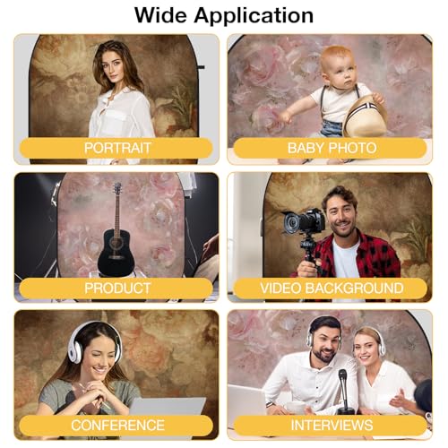 Kate 5x6.5ft(1.5x2m) Collapsible Backdrops Retro Floral Portable Backdrop for Portrait Photography, Headshot, Video Meetings