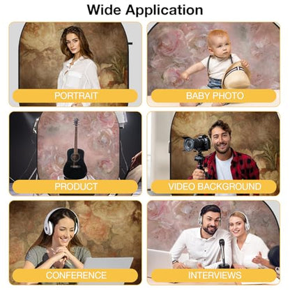 Kate 5x6.5ft(1.5x2m) Collapsible Backdrops Retro Floral Portable Backdrop for Portrait Photography, Headshot, Video Meetings