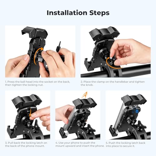 K&F CONCEPT Motorcycle Phone Mount, Bike Phone Holder, 360° Adjustable & Quick Install Handlebar Clamp for 4.7" to 6.9" Phones - style: Motorcycle Phone Mount