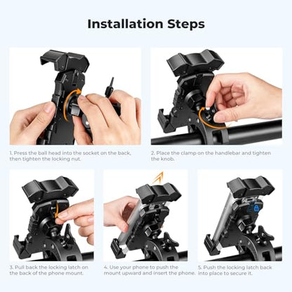 K&F CONCEPT Motorcycle Phone Mount, Bike Phone Holder, 360° Adjustable & Quick Install Handlebar Clamp for 4.7" to 6.9" Phones - style: Motorcycle Phone Mount