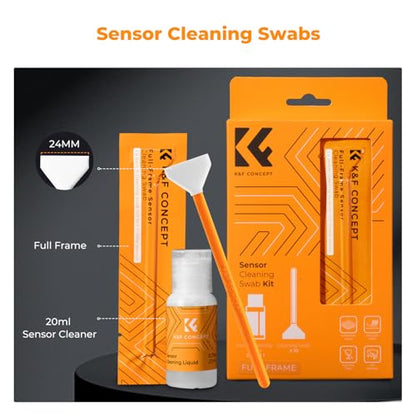 K&F CONCEPT 24mm Full Frame Sensor Cleaning Swab*10 + 20ml Sensor Cleaner, DSLR SLR Digital Camera CMOS and CCD Sensor Cleaning Swab Kits for Nikon Sony Canon Camera Clean - size: 24mm