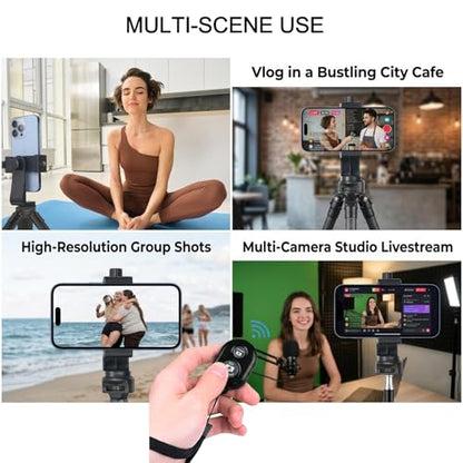 Ruittos Phone Tripod Mount Adapter with Camera Remote Controller, Cell Phone Holder Clip with Adjustable Clamp Compatible with iPhone, Samsung, HTC, Huawei etc., Include Wrist Strap