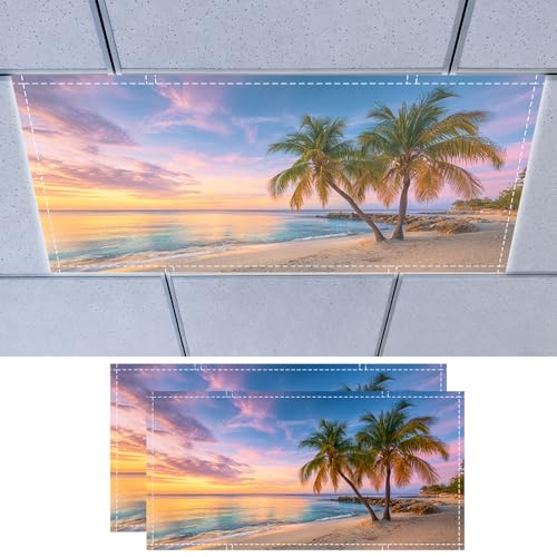 Nuxovilar 2 pack Light Covers for Ceiling Lights Sunset Beach Palms Polyester 4x2 Feet Office Light Covers Decor for Classroom Home Patio - color: Mi07835-2pcs