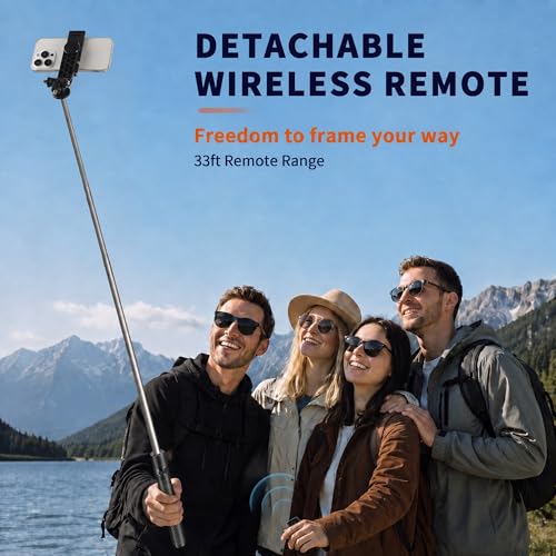 74" Selfie Stick Phone Tripod for iPhone Android Pockte3/4 Insta360 Camera | Extendable Cell Phone Tripod w Wireless Remote, 360° Rotatable Portable Travel Tripod Stand for Video Recording & Vlogging - size: 74"
