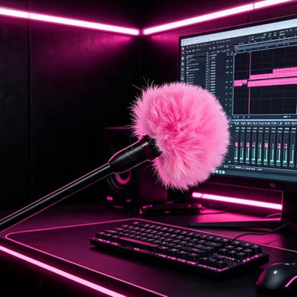 PAGOW 6 Pcs Mini Foam Microphone Windscreens ＆ Furry Cover, High Density Mic Headset Cover, Lapel Microphone Windscreen for Lavalier Microphones Noise Reduction (4pcs Foam + 2pcs Furry) - Black, Pink - color: Black,Pink,Foam(4pcs),Furry(2pcs)