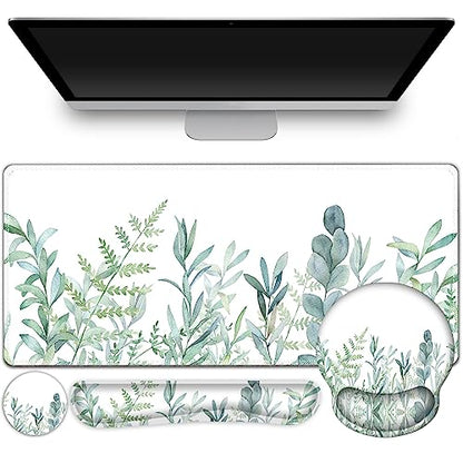 ToLuLu Desk Mat, XXL Large Mouse Pad Wrist Support Set，4 in1 Gaming Mousepad Desk Pad+ Ergonomic Mouse Pad with Wrist Rest + Keyboard Wrist Rest+Coaster for Home Office Computer Table, Green Grass - color: Green Grass