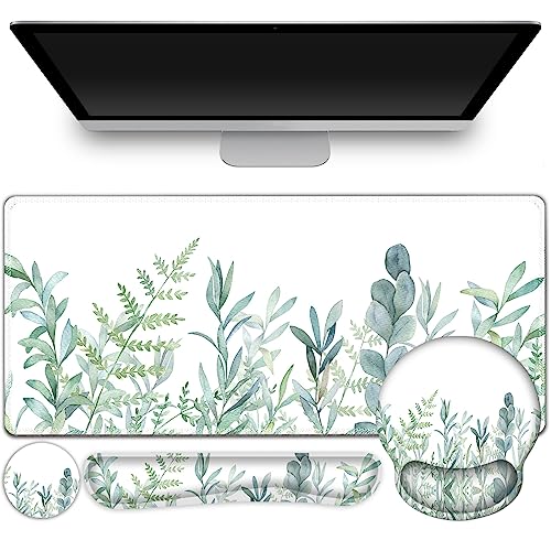 ToLuLu Desk Mat, XXL Large Mouse Pad Wrist Support Set，4 in1 Gaming Mousepad Desk Pad+ Ergonomic Mouse Pad with Wrist Rest + Keyboard Wrist Rest+Coaster for Home Office Computer Table, Green Grass - color: Green Grass