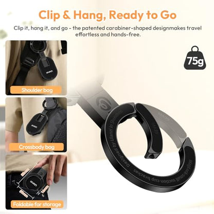 ULANZI MA39 MagLock 3-in-1 Suction Magnetic Phone Holder for MagSafe, 360° Rotatable Tripod Mount with Carabiner Clip, Compatible with iPhone 17/16/15/14/13/12, Ideal for Dashboard, Kitchen & Office