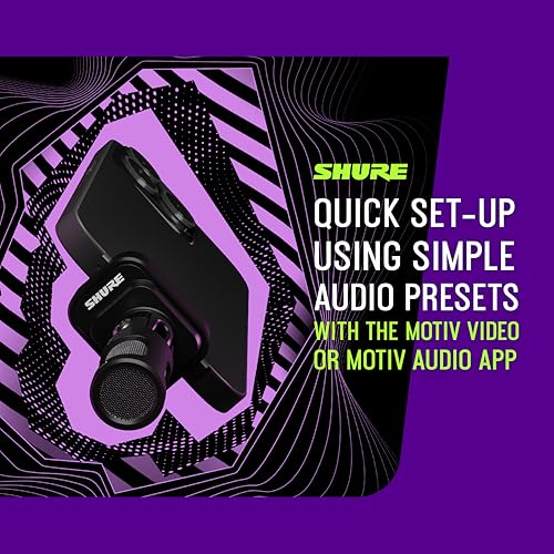 Shure MV88 USB-C Microphone for Mobile Recording, Portable Mic for Vlogging with Auto Level Mode, Real-Time Denoiser for Smart Noise Cancelling & 4 Polar Patterns, Black