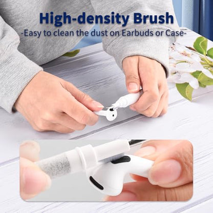 Cleaner Kit for Airpods Pro 1 2 3, 3-in-1 Multi-Function Cleaning Pen Tools Soft Brush Flocking Sponge & Metal Tip for Earbuds, Wireless Earphones, iPhone, Camera, Lens, Bluetooth Headphones (White)