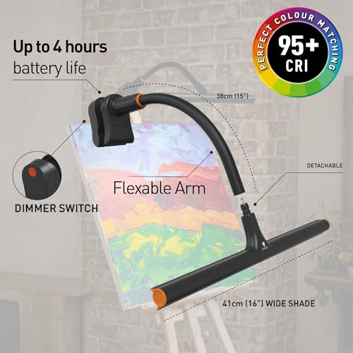 Daylight Company Easel Lamp Go™ Premium 95+ CRI LED Art Lamp with 3-Step Dimmer, USB-C Cable, and Built-in Battery for Superb Color Reproduction and Uninterrupted Illumination - style: Easel Lamp