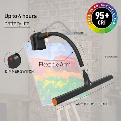 Daylight Company Easel Lamp Go™ Premium 95+ CRI LED Art Lamp with 3-Step Dimmer, USB-C Cable, and Built-in Battery for Superb Color Reproduction and Uninterrupted Illumination - style: Easel Lamp