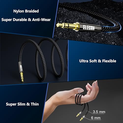 Elecan 3.5mm AUX Cable 8 Ft/2 Pack (Hi-Fi Sound-Zinc Alloy Case-OD 3.5MM-Ultra Slim&Soft) Auxiliary Stereo Audio Cable Braided 1/8 inch 3.5 mm AUX Cord for Headphones,Car,Home Stereos, Speaker,Phones - size: 8FT-2PK, style: Straight to Straight