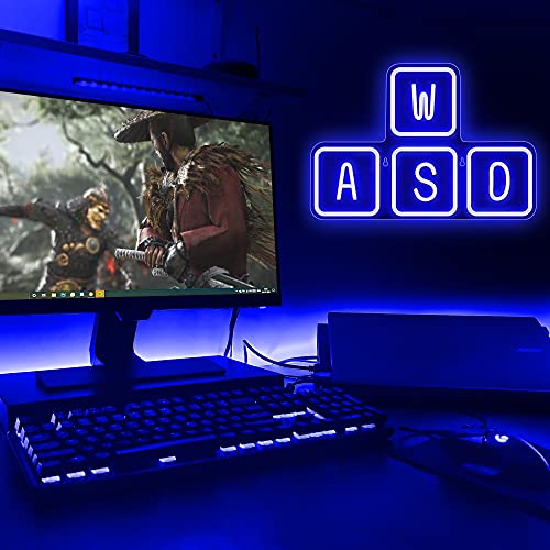 Lumoonosity WASD Neon Sign - USB Powered Blue Keyboard Neon Lights - WASD Keycaps Led Sign with On/Off Switch for Wall, Bedroom, Game Room Decor - Cool WASD Keys' Gaming Lights for Gamers, Streamers - style: WASD BLUE