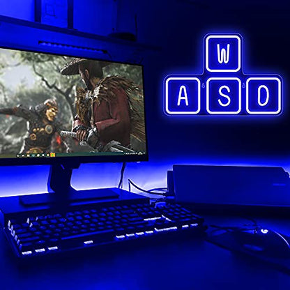Lumoonosity WASD Neon Sign - USB Powered Blue Keyboard Neon Lights - WASD Keycaps Led Sign with On/Off Switch for Wall, Bedroom, Game Room Decor - Cool WASD Keys' Gaming Lights for Gamers, Streamers - style: WASD BLUE
