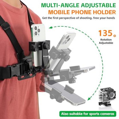 KINGKI Mobile Phone Chest Mount Harness Strap Holder Cell Phone Clip Action Camera POV for Samsung iPhone Plus etc
