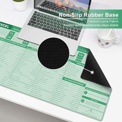 Baziabbo Office Desk Mat, Excel Cheat Sheet Keyboard Mat, Excel Shortcut Desk Pads,Non-Slip Excel Mousepad with Stitched Edges for Computer (Sheet Green) - color: Sheet Green